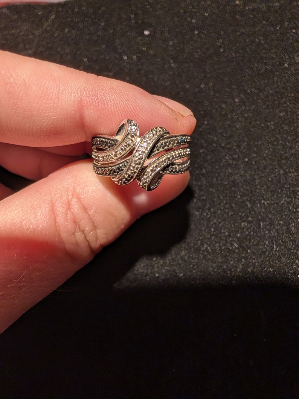 Sterling Silver Twisted Diamond Accent Ring - Silver